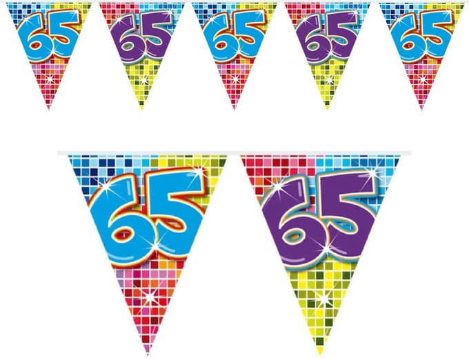 Leeftijd vlaggenlijn / slinger - 65 jaar - 3 meter - verjaardag feest versiering - mini vlaggetjes