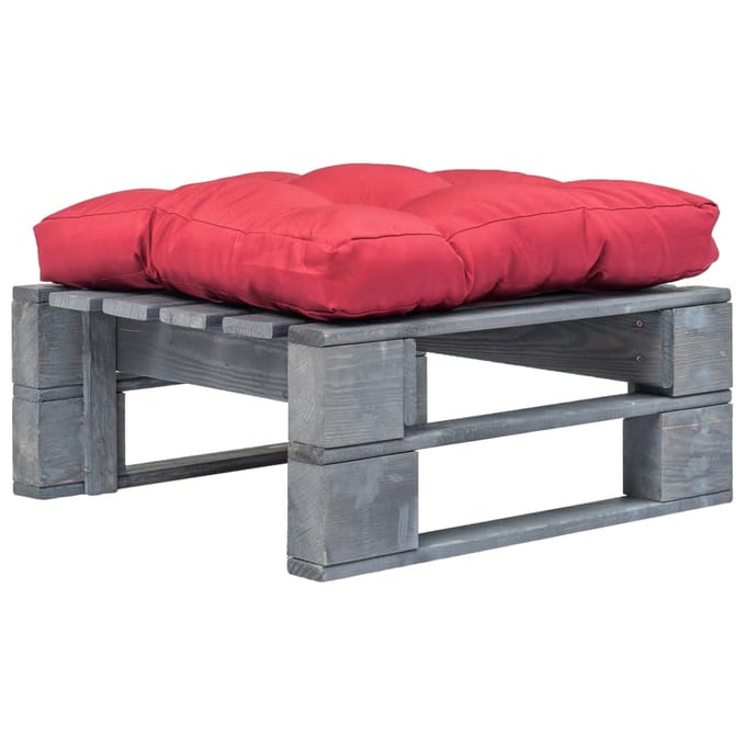 vidaXL - Tuinhocker - met - rood - kussen - pallet - hout - grijs