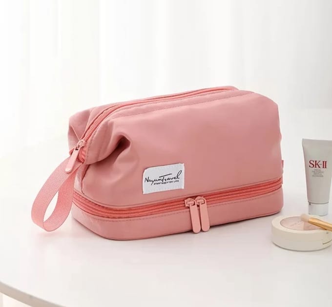 SLC Collection - Toilettas - Dubbele Bodem - Roze - Beugelsluiting - Beautycase - Organizer - Reistas