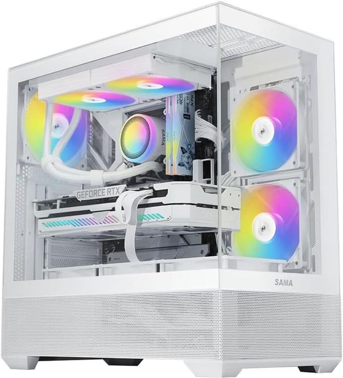 Gaming PC Behuizing - Mid Tower Kast - Krachtige Koeling - Dubbel Gehard Glas - 45 cm Hoog - Wit