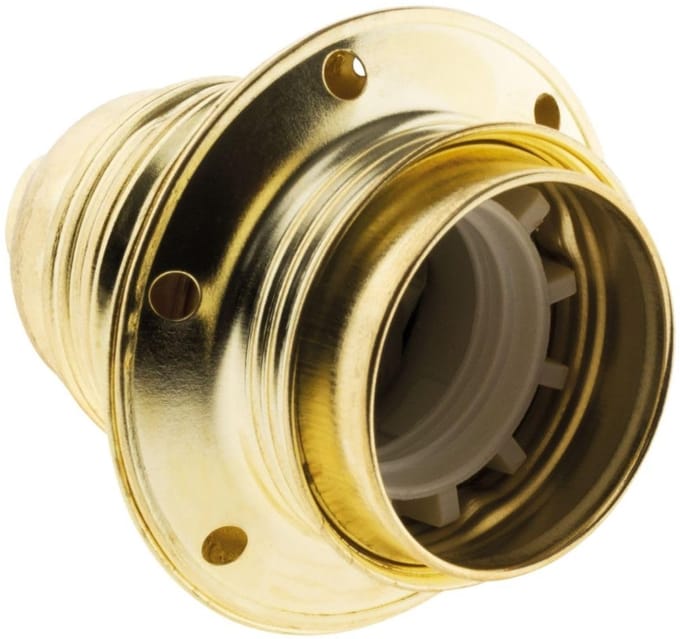 - E27 Lampfitting In Vernikkeld Staal Met Dubbele Ring En Aarde Terminal - Bakelieten Kraag - Max Spanning 250V - Max Stroom 4A - Goud