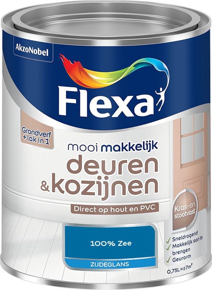 Flexa - Mooi Makkelijk Deuren & Kozijnen Zijdeglans - 100% Zee - Mengverf - 750 Ml