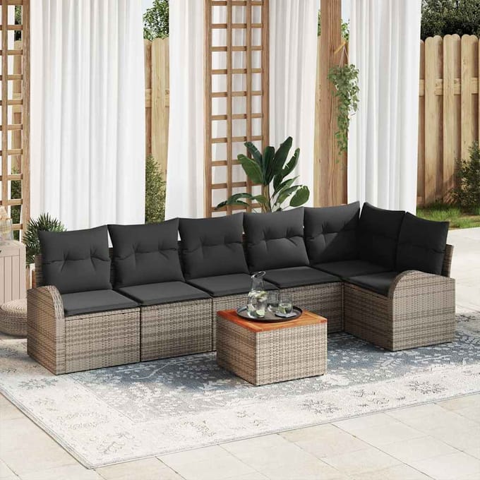 vidaXL - Tuinbank - Set - 7 - st - Grijs - poly - rattan