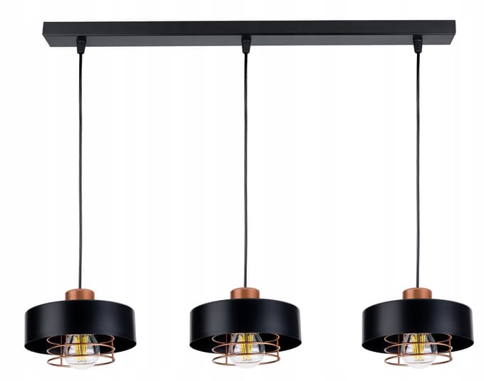 Hanglamp Kubus Zwart met Koperen Accent - E27 - 3 lichtpunten