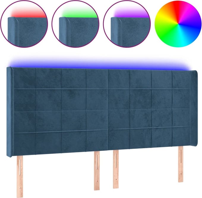 vidaXL - Hoofdbord - LED - 183x16x118/128 - cm - fluweel - donkerblauw