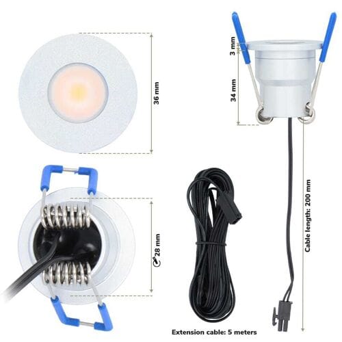 HOFTRONIC Set van 4 Milano Smart LED Mini Inbouwspots - Veranda spots - 12V 3W 200lm - Dimbaar - Wifi & Bluetooth - 2700K - IP65 waterdicht - RVS