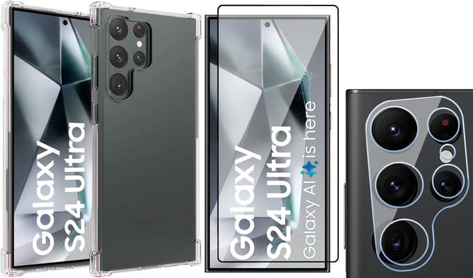 Hoesje geschikt voor Samsung Galaxy S24 Ultra - Screenprotector PET & Camera - Shockproof Transparant