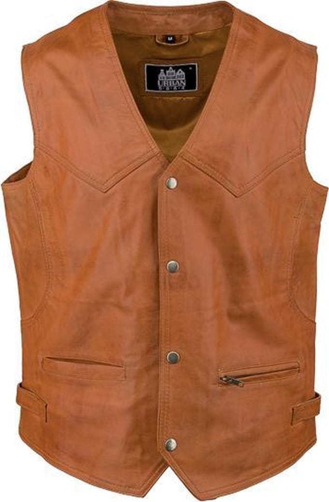 Urban 5884® - Billy - Leren - vest - heren - Cognac - lams leer - gewaxt - Maat S