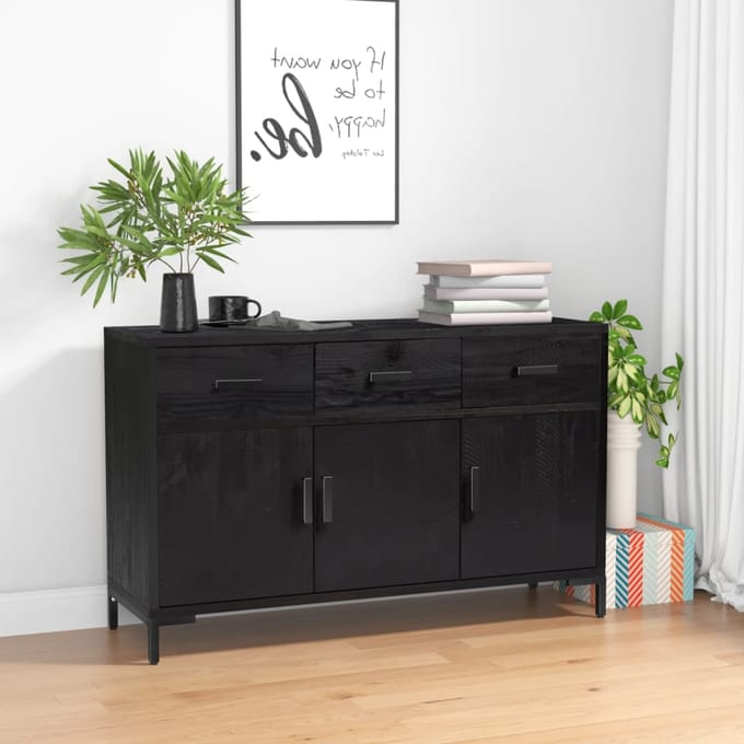 vidaXL - Dressoir - 110x35x70 - cm - massief - grenenhout - zwart