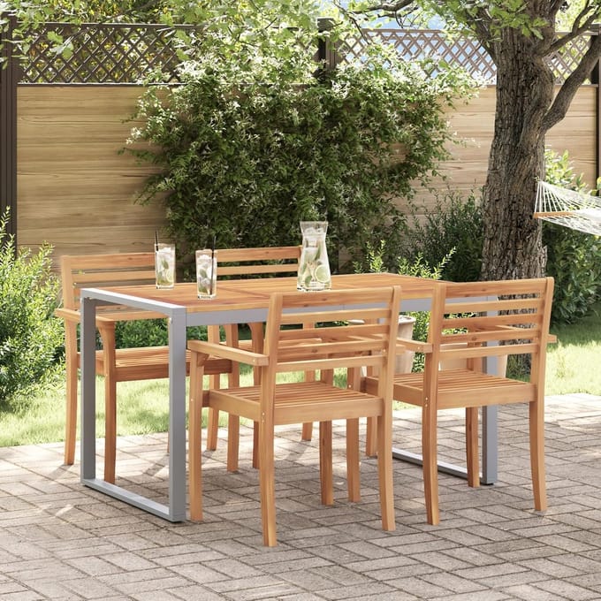 Tuintafel Acaciahout - Eettafel Buiten - Buiten Eten - Stevig Stalen Frame - 140 x 80 x 75 cm - Grijs