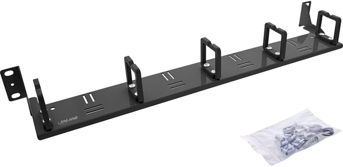 InLine® 19 kabelmanagementpaneel, 1U, 5 kunststof beugels, horizontaal, zwart