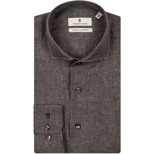 Thomas Maine Overhemd Roma Modern Kent Linnen Délavé by Albini Dark Olive / male