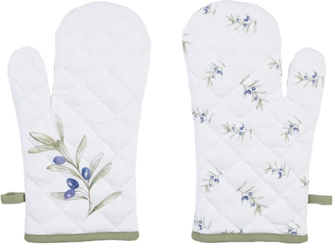 Clayre & Eef 2x Ovenhandschoen olijftakken groen 16x30 cm