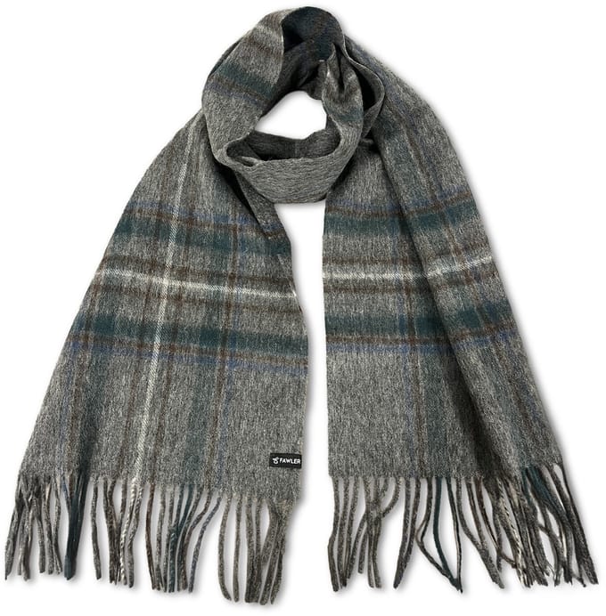 Highlands | Grijze en blauwe geruite wollen jachtsjaal