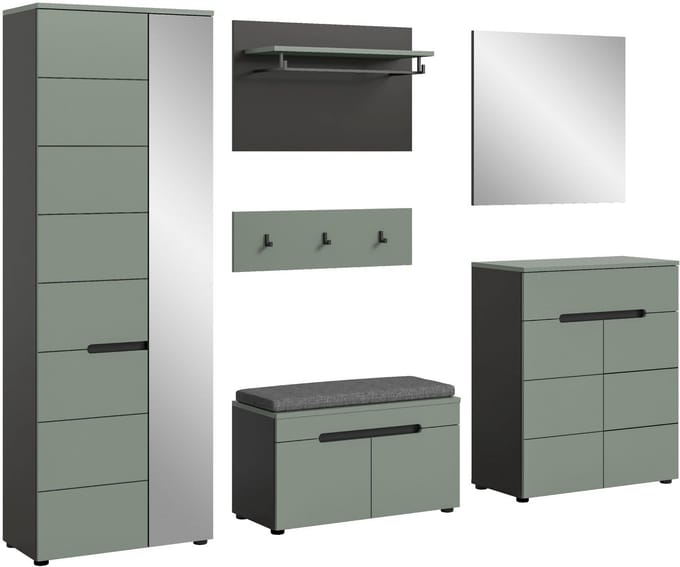 Canu garderobe opstelling C2 inclusief kussen stofgroen, donkergrijs.