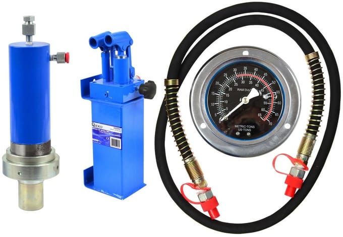 GEKO 30 ton werkplaatspers set - cilinder, 2-snelheden pomp, manometer en slang