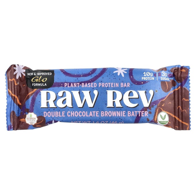 Raw Rev, Glo, Pâte à brownie double chocolat, 12 sachets, 45 g (46 grammes) Chaque
