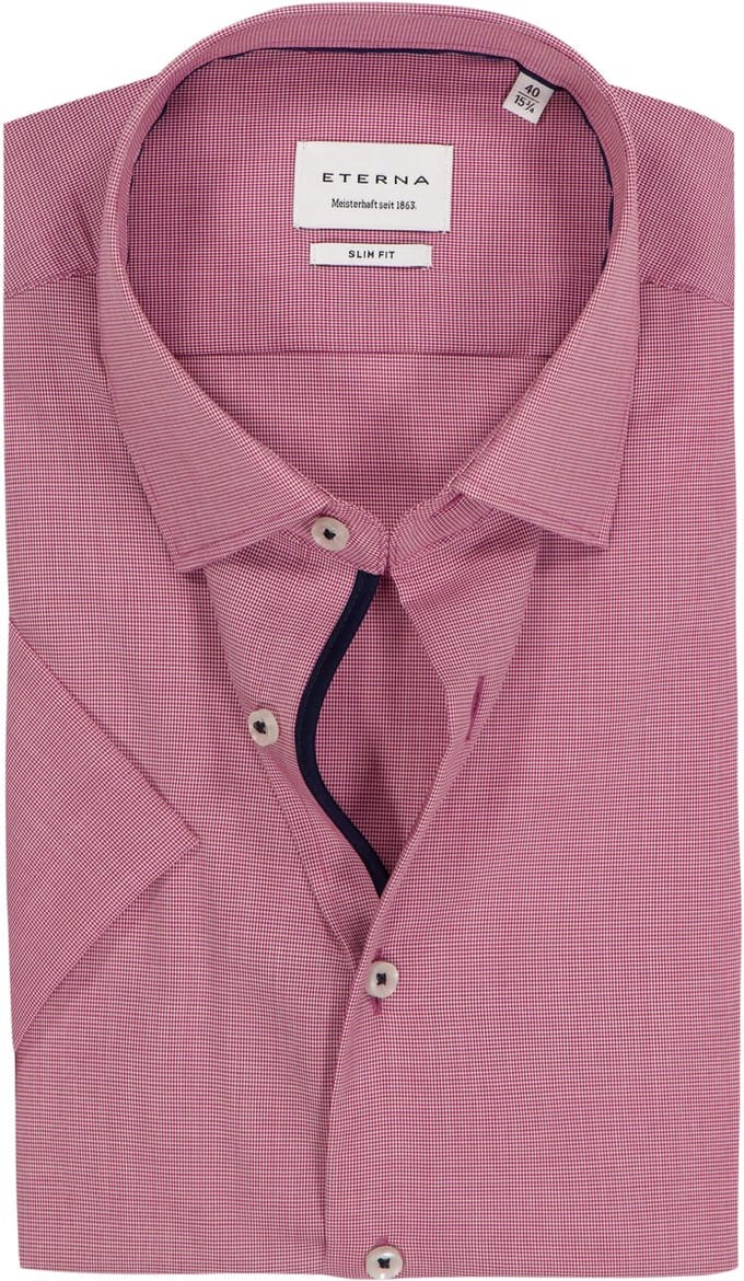 ETERNA slim fit overhemd korte mouw - structuur - rood - Strijkvrij - Boordmaat: 40 (EU maat: M)