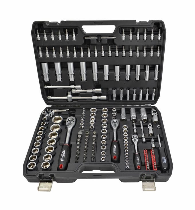 Awtools Black Line - Dopsleutelset - 173-delig - Grijpers - Cr-V Staal