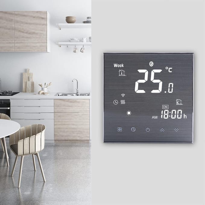 BTH-2000L-GA Water Vloerverwarming Thermostaat Digitale Temperatuurregelaar Groot LCD-scherm Touch Button Control 5A AC 95-240V GA wit