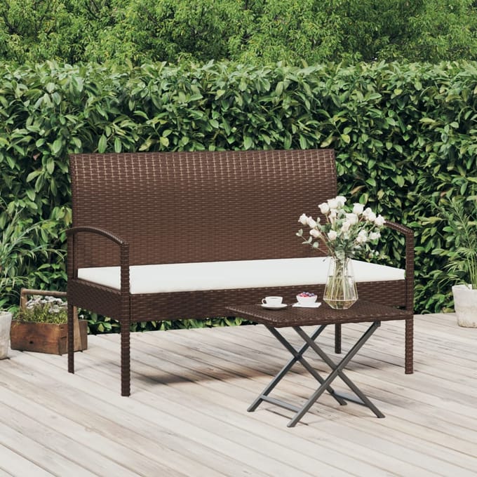 vidaXL - Tuinbank - met - kussen - 105 - cm - poly - rattan - bruin