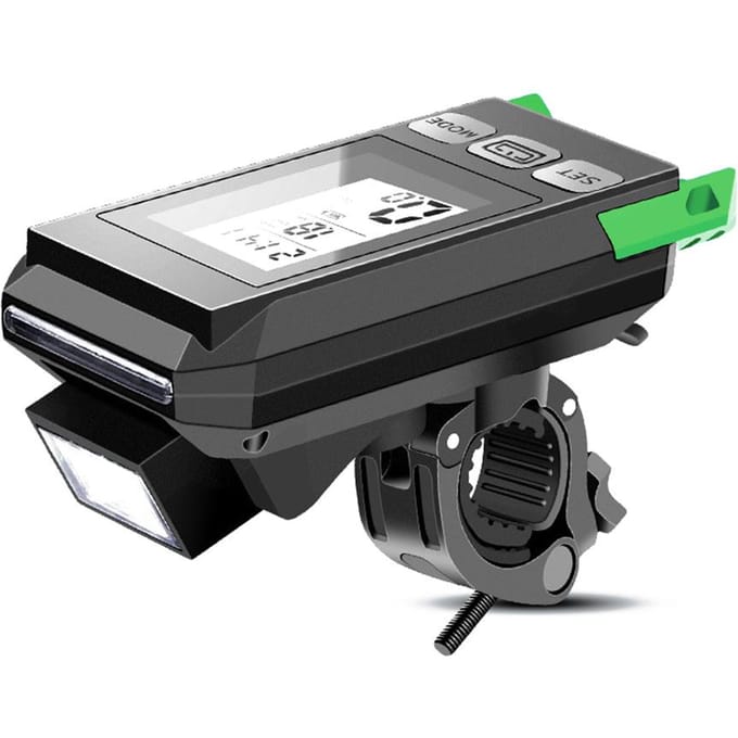 Compteur de vitesse de vélo multifonctionnel sans fil, avec lumière et klaxon USB vert