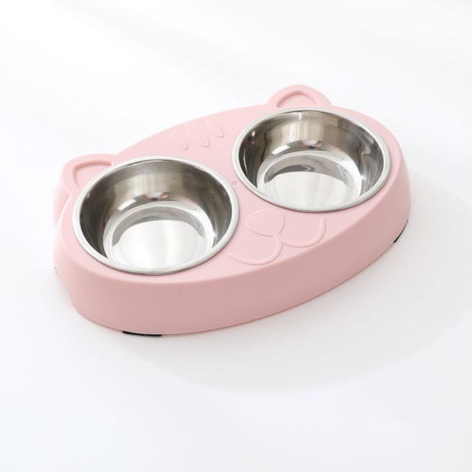Macaron Huisdier Dubbele Kom Plastic Kitten Hondenvoer Drinkbak Feeder Kat Voeden Dierbenodigdheden Accessoires roze