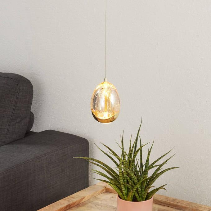 Schuller Valencia LED hanglamp Rocio 1-lamp, metaal, glas, goud