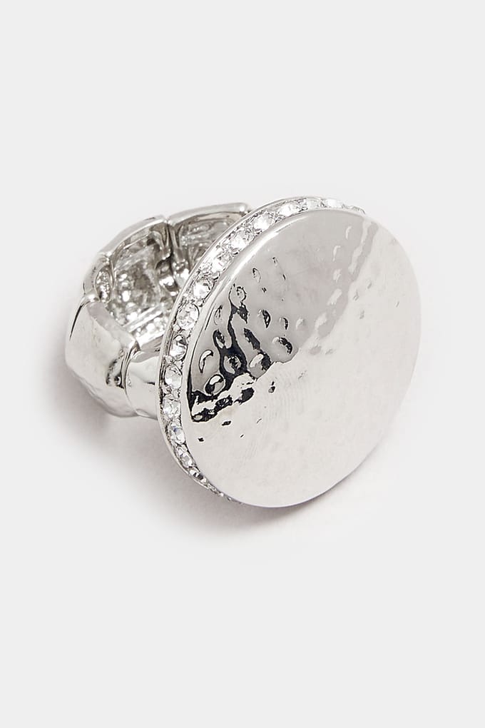 Yours Zilverkleurige Getextureerde Diamante Stretchringsize One Size