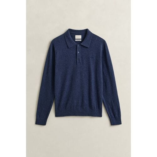 Gant Slub Cotton Linnen Long Sleeve Polo Pullover Dark Indigo Melange / male