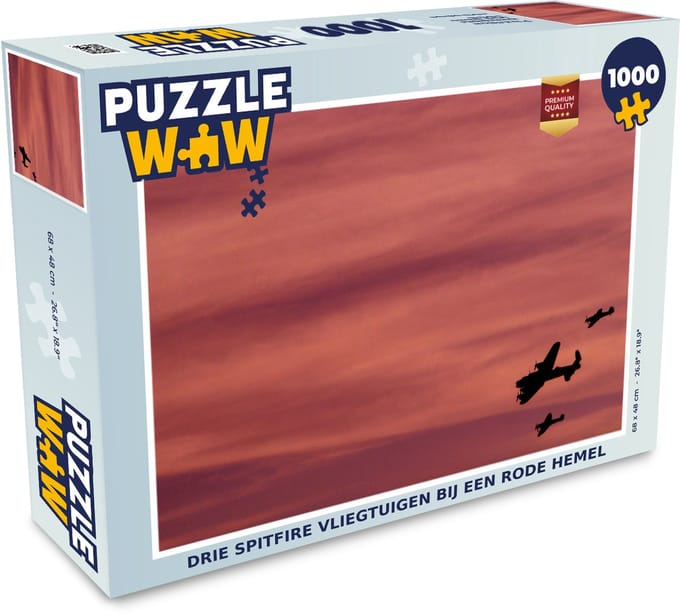 Puzzel Drie spitfire vliegtuigen bij een rode hemel - Legpuzzel - Puzzel 1000 stukjes volwassenen