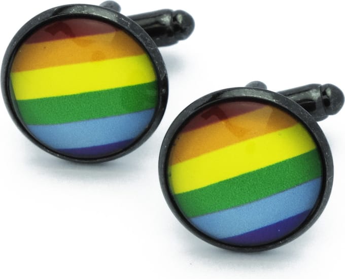 Manchetknopen - Regenboog Vlag Rond Gaypride Donker Metaal