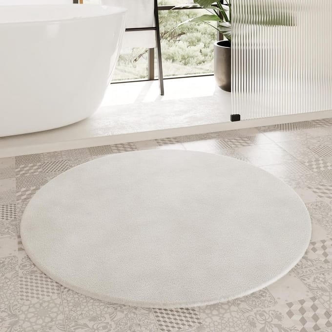 Badmat hoogflor zacht 90 cm rond, antislip badkamer matte