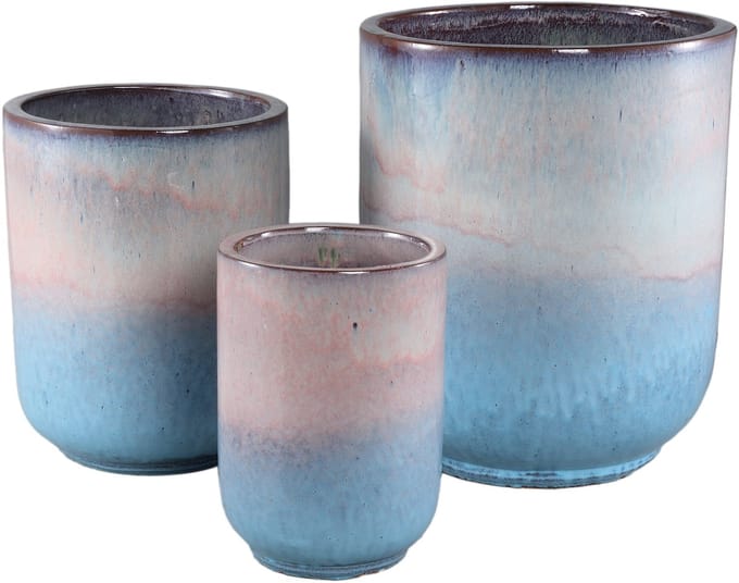 PTMD Rozay Baby Blue Ceramic Pot Set Of 3 Round High