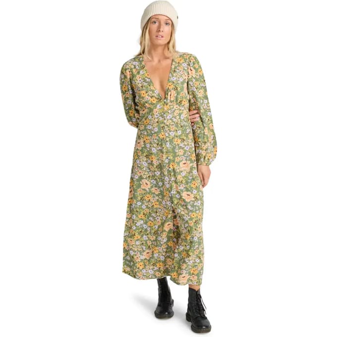 Billabong Cool Night Lange Jurk Met Lange Mouwen Groen M Vrouw