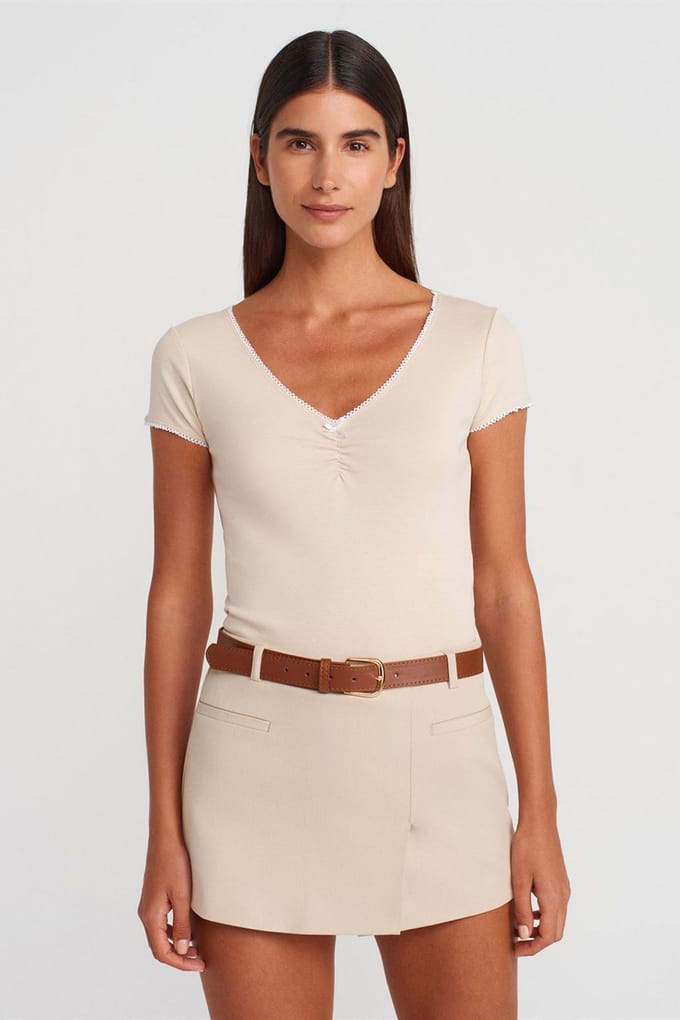 Dames Katoenen Crop Blouse met Ruffles Trim