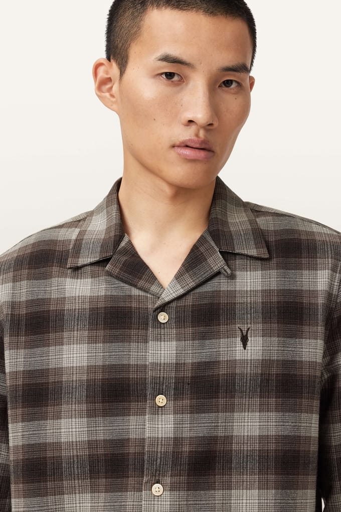 AllSaints Iniko Ls Shirt Mole Brown Größe: M | Casual hemden Outlet | Herren | Braun
