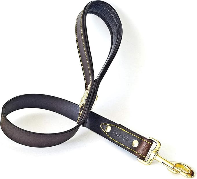 Echt leren heavy duty korte hondenriem - 90 cm lang, 3 cm breed, met gevoerd handvat