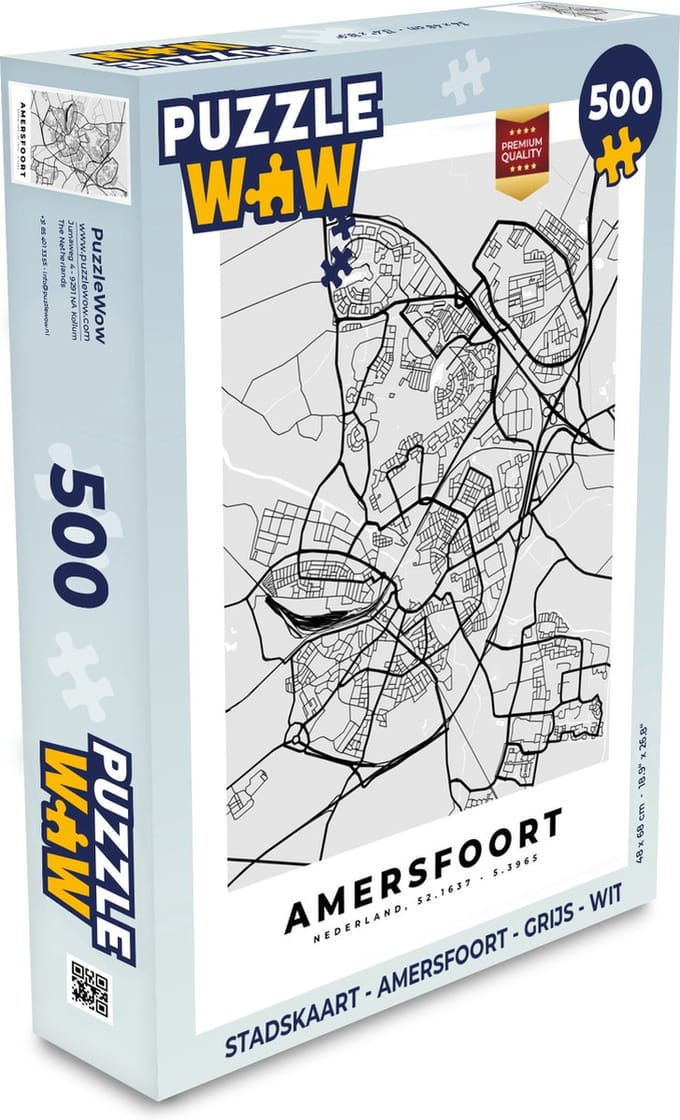 Puzzel Stadskaart - Amersfoort - Grijs - Wit - Legpuzzel - Puzzel 500 stukjes - Plattegrond