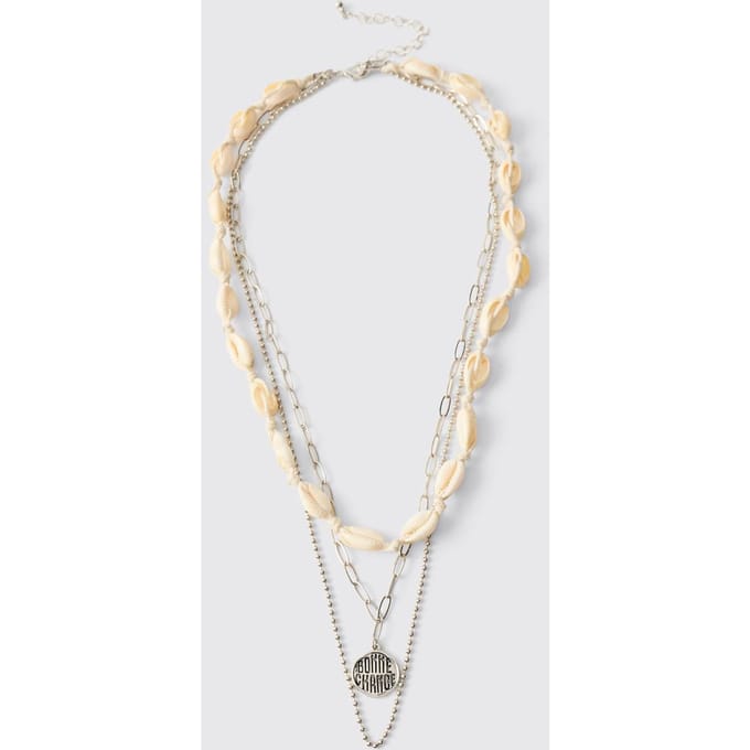 Gelaagde Ketting Met Schelp En Ketting Hanger | Silver