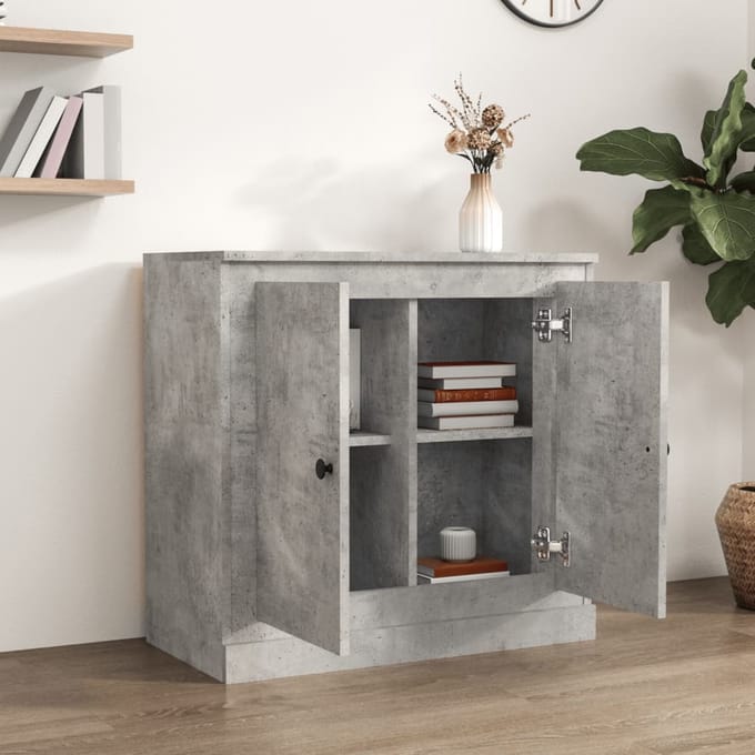 vidaXL - Dressoir - 70x35,5x67,5 - cm - bewerkt - hout - betongrijs