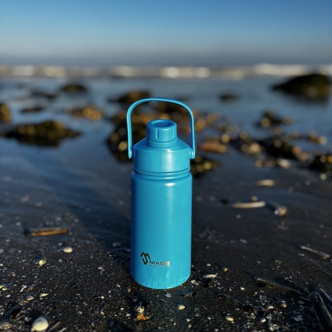 Made Sustained Flip & Chug rvs kinderfles met rietje Surf Blue