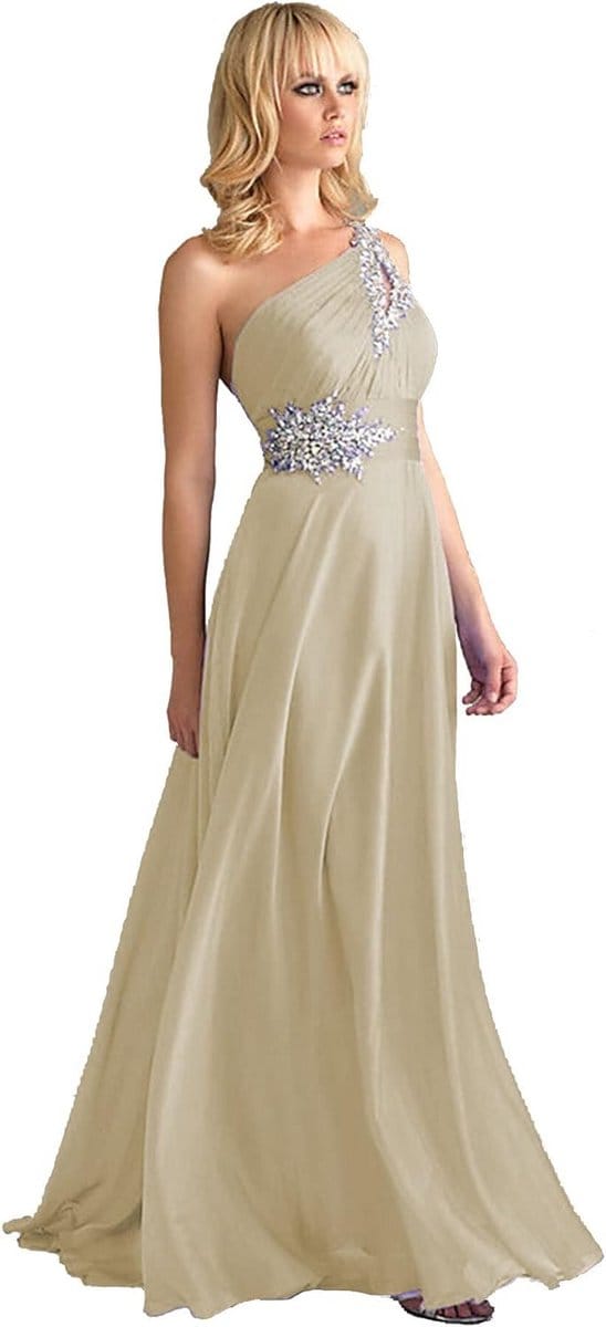 Asymmetrische chiffon bruidsmeisjesjurk met kralen en pailletten