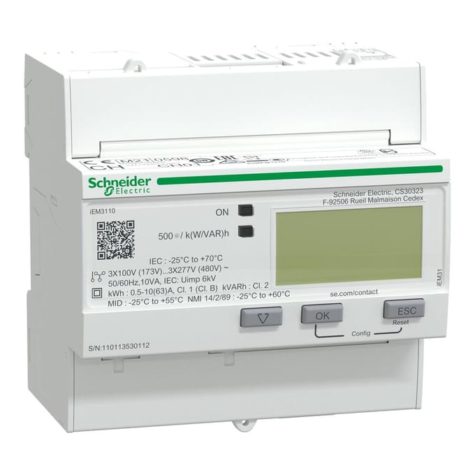 kWh-meter - Pulsuitgang - 3F - In=63A - MID - iEM3100 Energiemeter - Acti9 - Schneider Electric - A9MEM3110