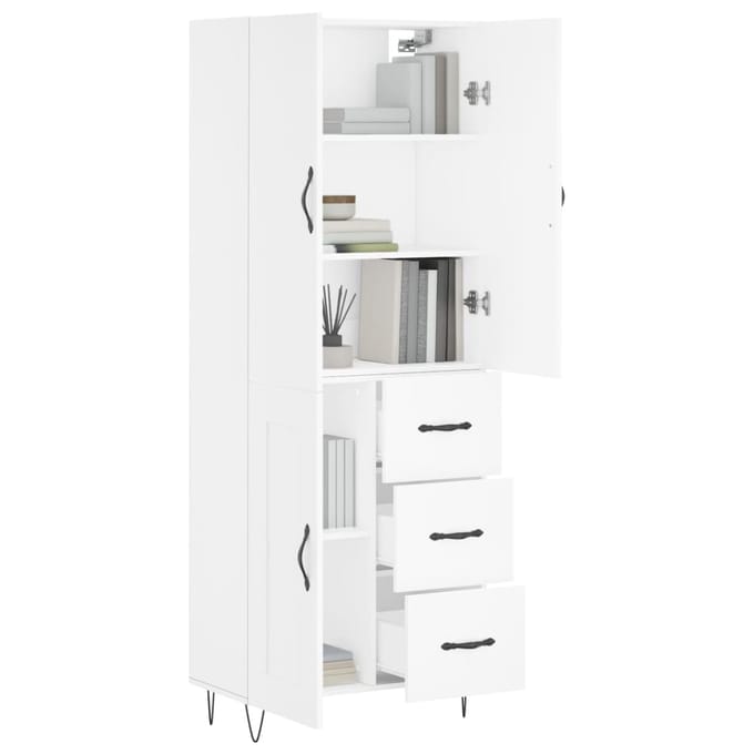 vidaXL - Hoge - kast - 69,5x34x180 - cm - bewerkt - hout - wit