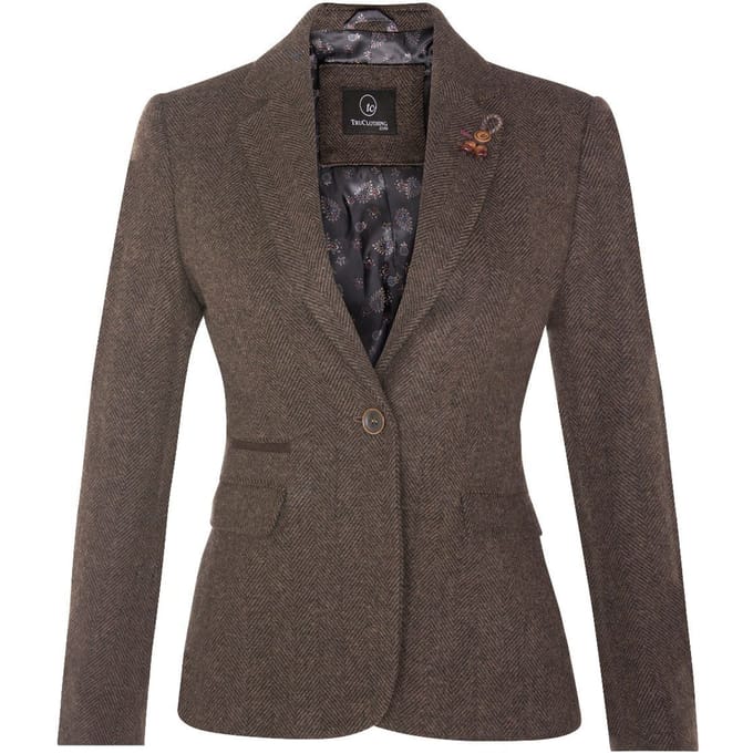 Dames Tweed jaren 1920 visgraatbruine blazer