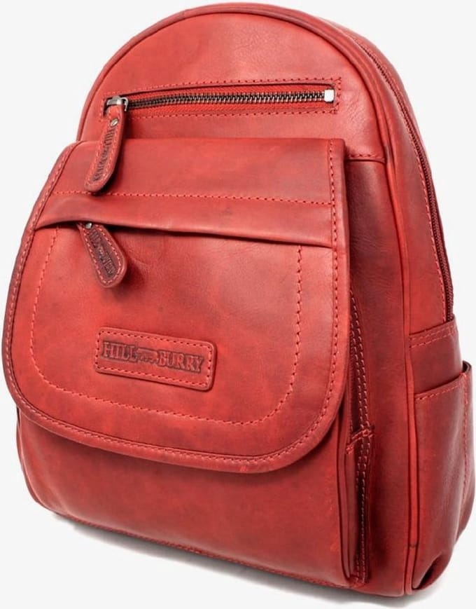 Hillburry tas - rugzak/rugtas - 100% leer -  rood / bordeaux rood