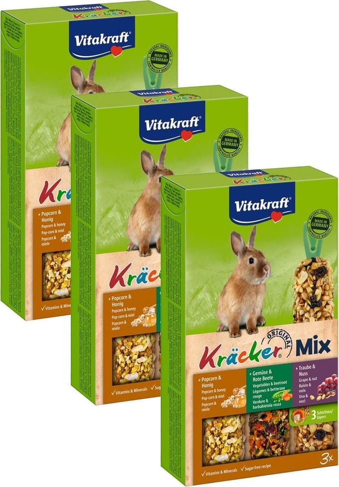 Vitakraft Konijn Kracker 3in1 - Konijnensnack - 3 x Musli&Groente&Popcorn
