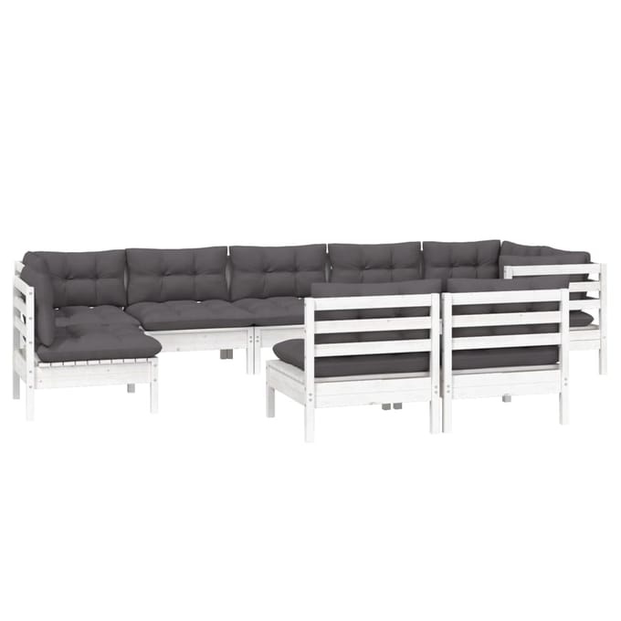 vidaXL - 9-delige - Loungeset - met - kussens - massief - grenenhout - wit
