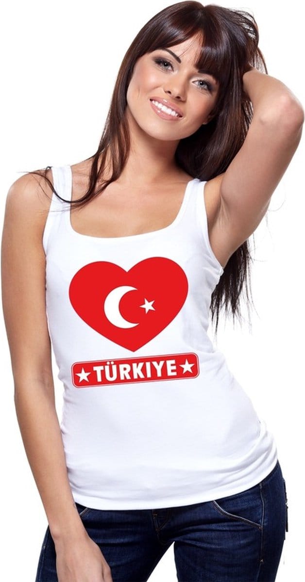 Turkije singlet shirt/ tanktop met Turkse vlag in hart wit dames M